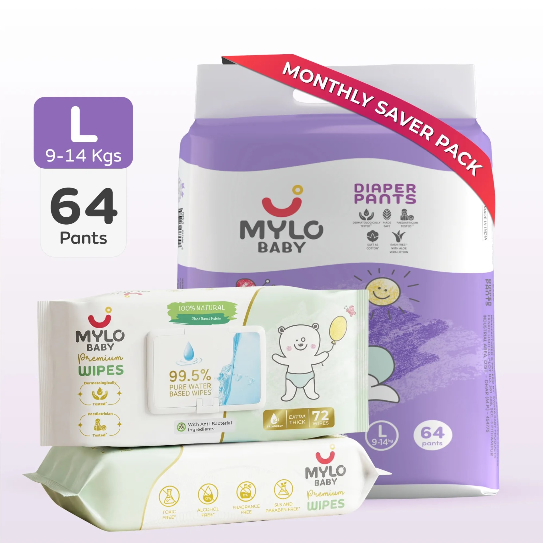 Baby Diaper Pants (L) - Jumbo Pack + Premium Wipes (PO2)