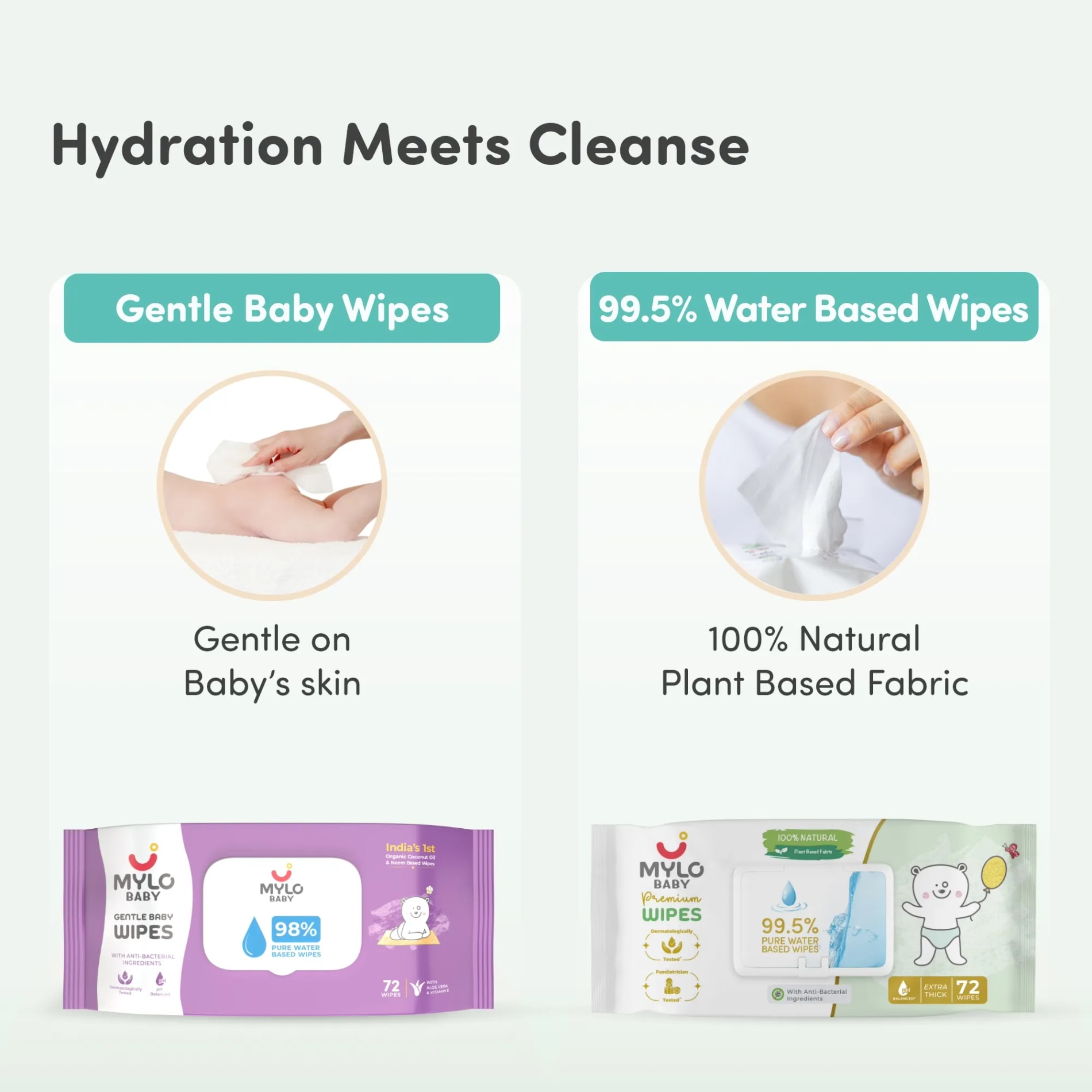 Gentle Baby Wipes (Pack of 2) + 100% Plant-based Premium Wipes (Pack of 1)