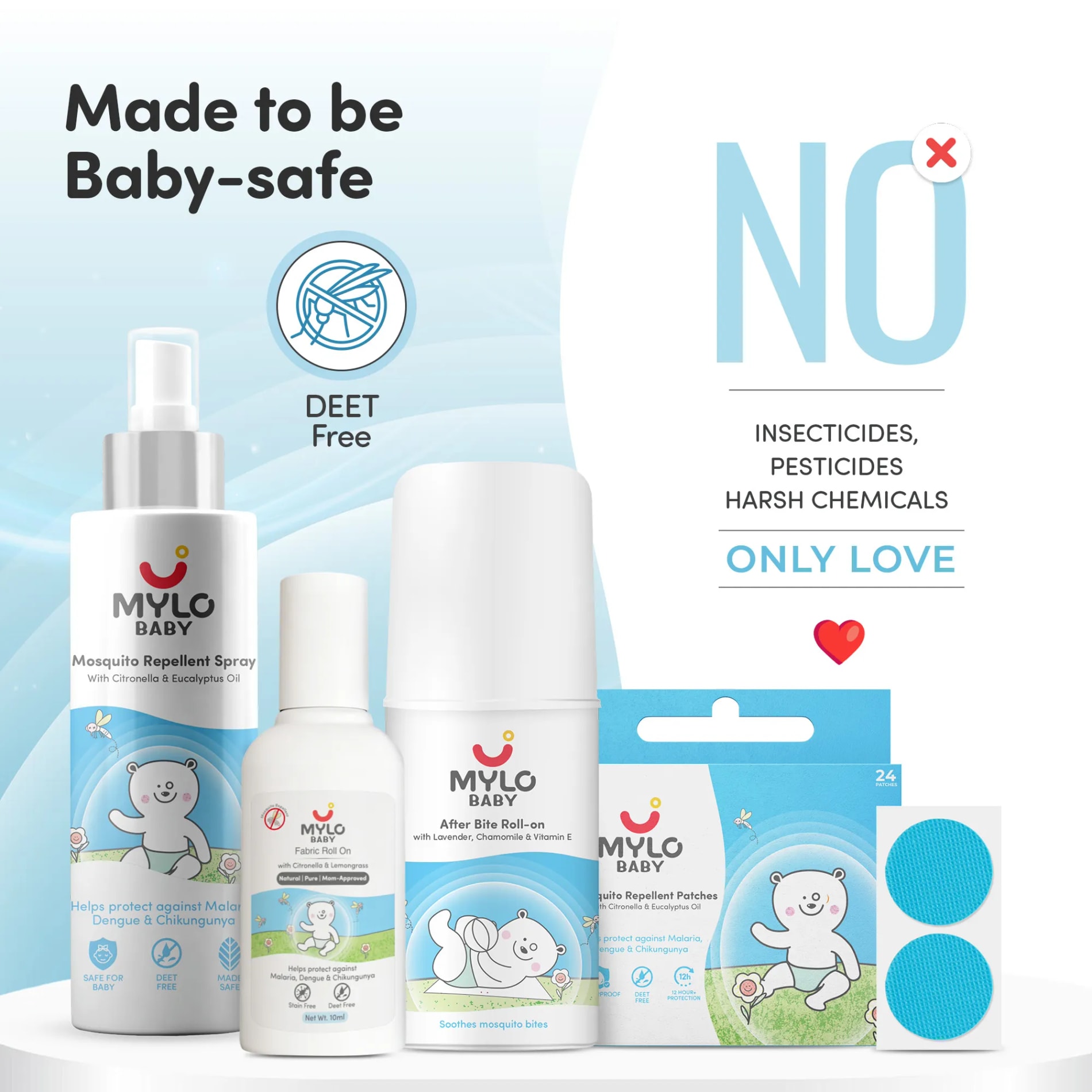 Mosquito Defence Kit- Mosquito Patches (24 Patches)  + Mosquito Spray (100ml) + Fabric Roll on (10ml) + After Bite Roll-on (40ml) - Pack of 1 each