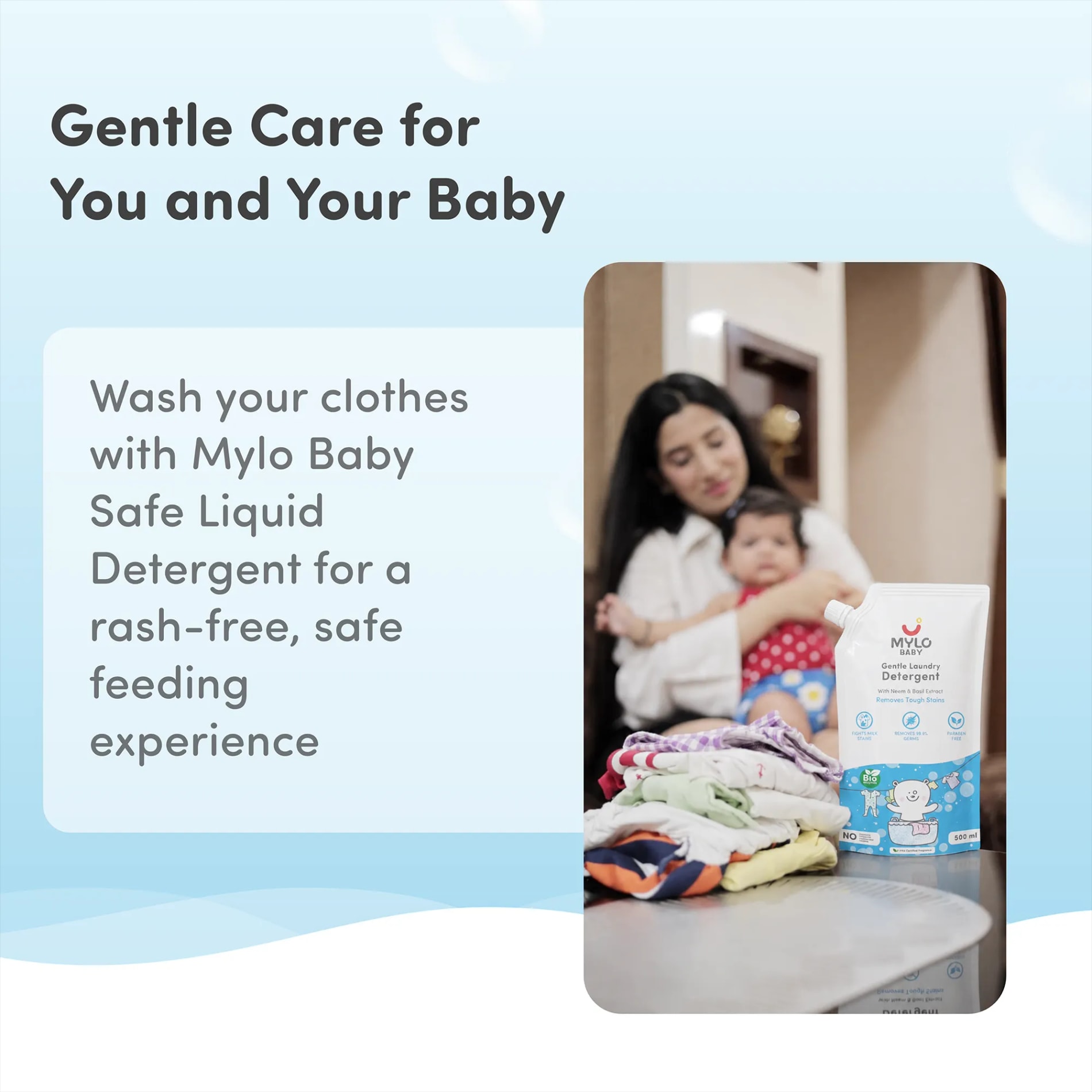 Baby Safe Liquid Detergent for Baby Clothes | Tough on stains | Gentle on clothes | Keeps Color & Softness Intact | Suitable for Front & Top Load Washing Machine | 500 ml