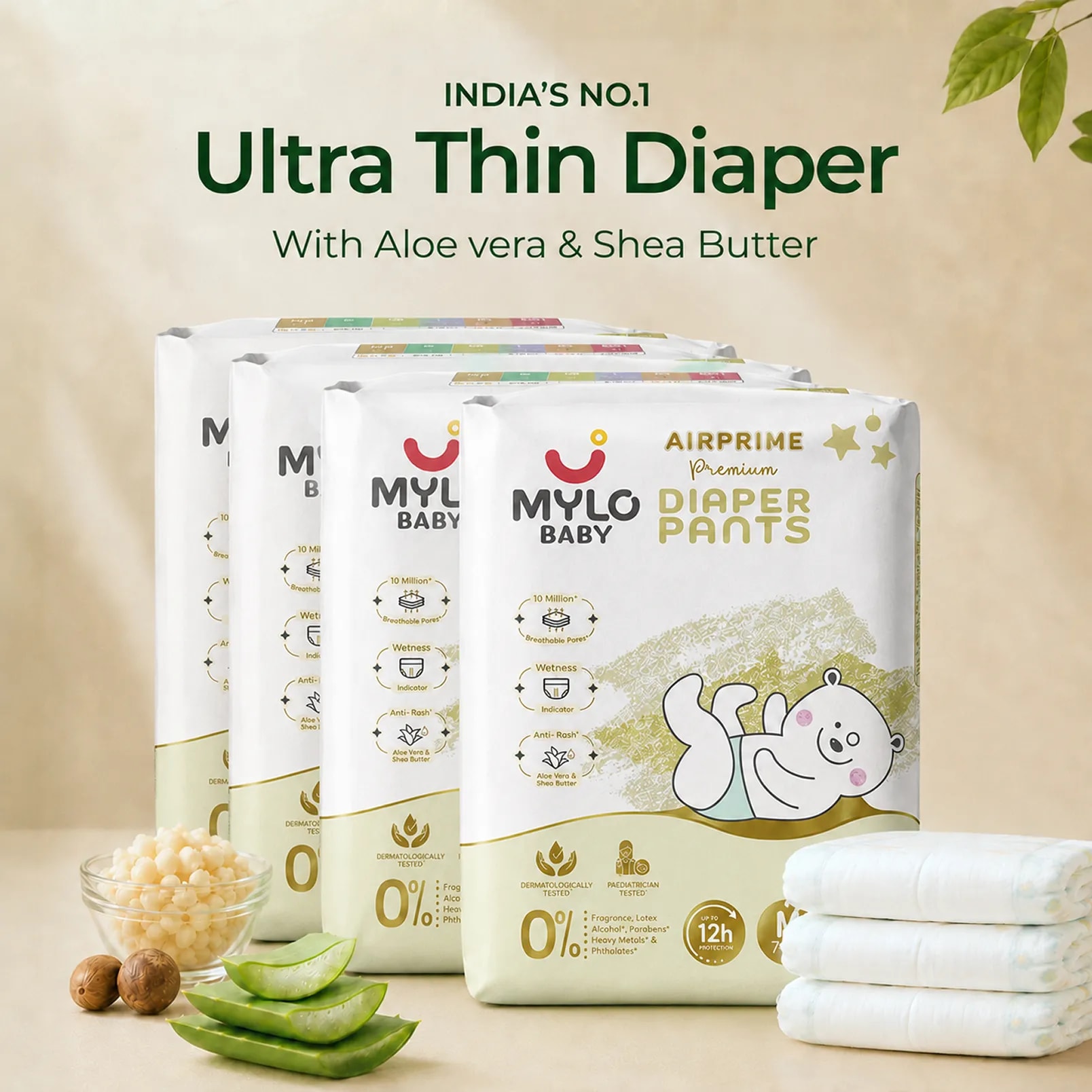 Mylo Airprime™ Premium Diaper Pants with Wetness Indicator - M(8-13 Kgs) - 104 Count
