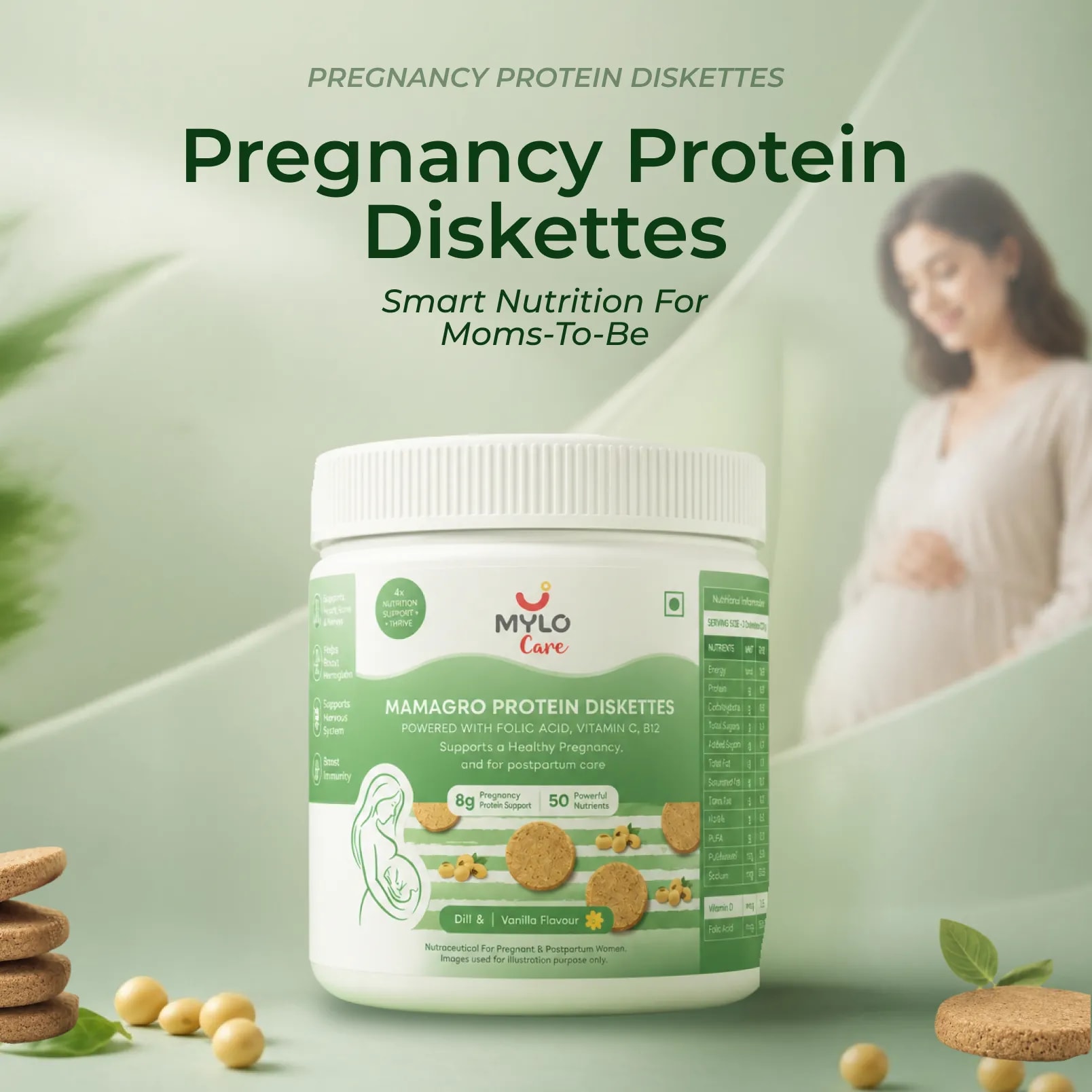 MamaGro™ Protein Diskettes - High Protein & No Added Sugar - 250gm (50 Vanilla Diskettes)