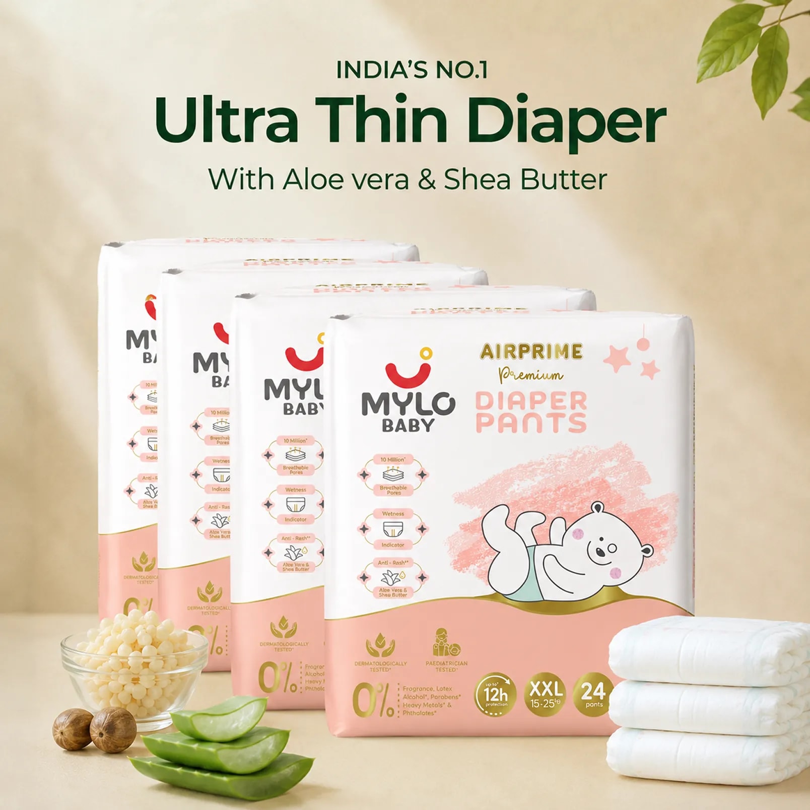 Mylo Airprime™ Premium Diapers Pants with Wetness Indicator - XXL(15-25 kgs) - 96 counts
