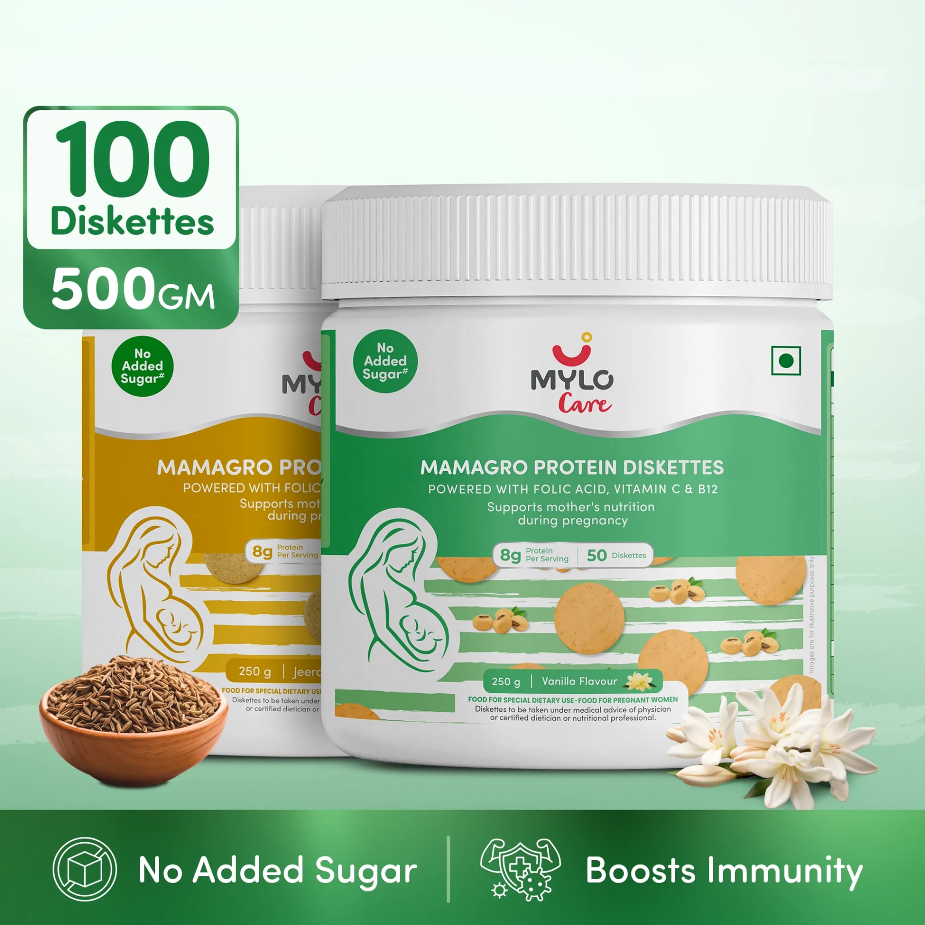 MamaGro™ Protein Diskettes - 500gm (50 Vanilla + 50 Jeera Diskettes)