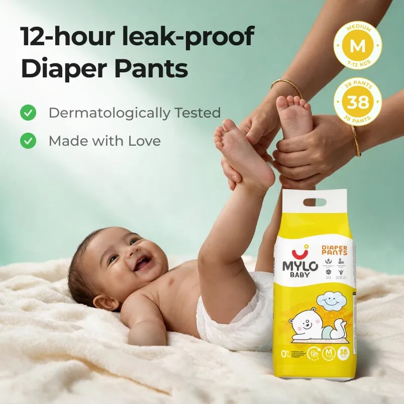 Mylo Baby Diaper Pants Medium (M) Size 7-12 kgs (38 count) - Pack of 1