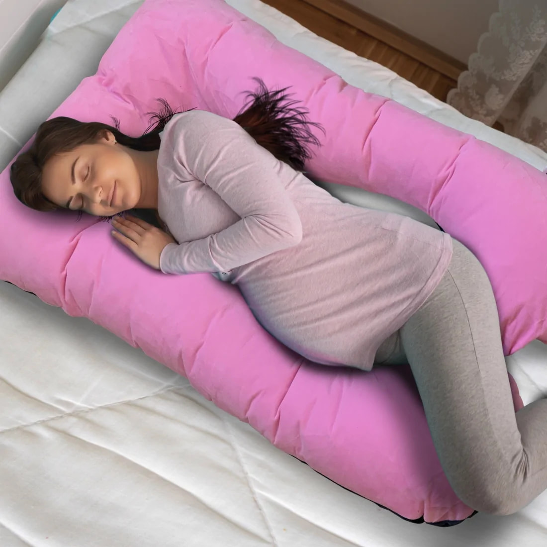 Premium Pregnancy Pillows for Sleeping - Dual Tone (Pink & Dark Grey)