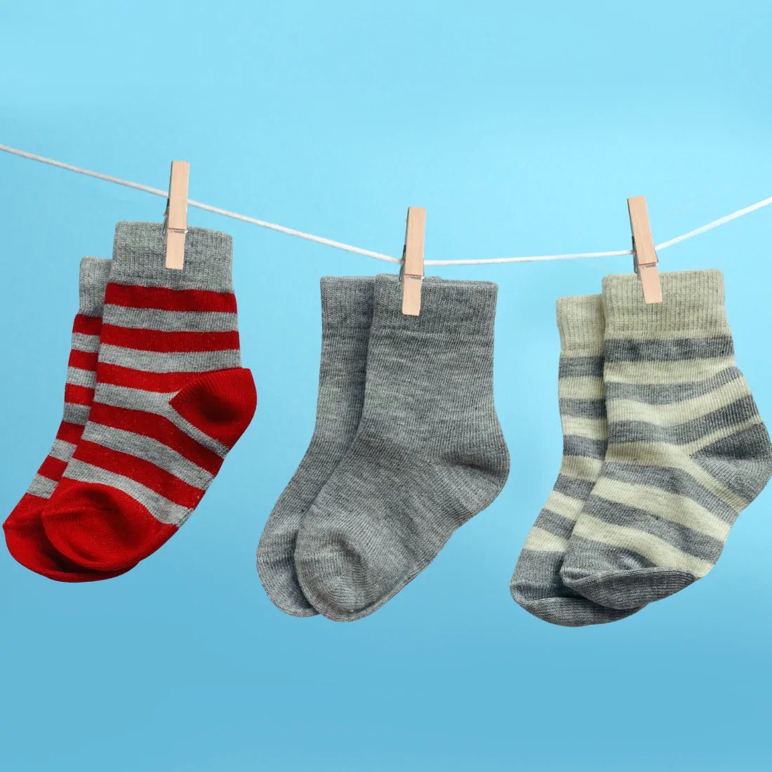 Baby Socks 0-6 Months - Unisex Grey Striped & Solid (Pack of 3)