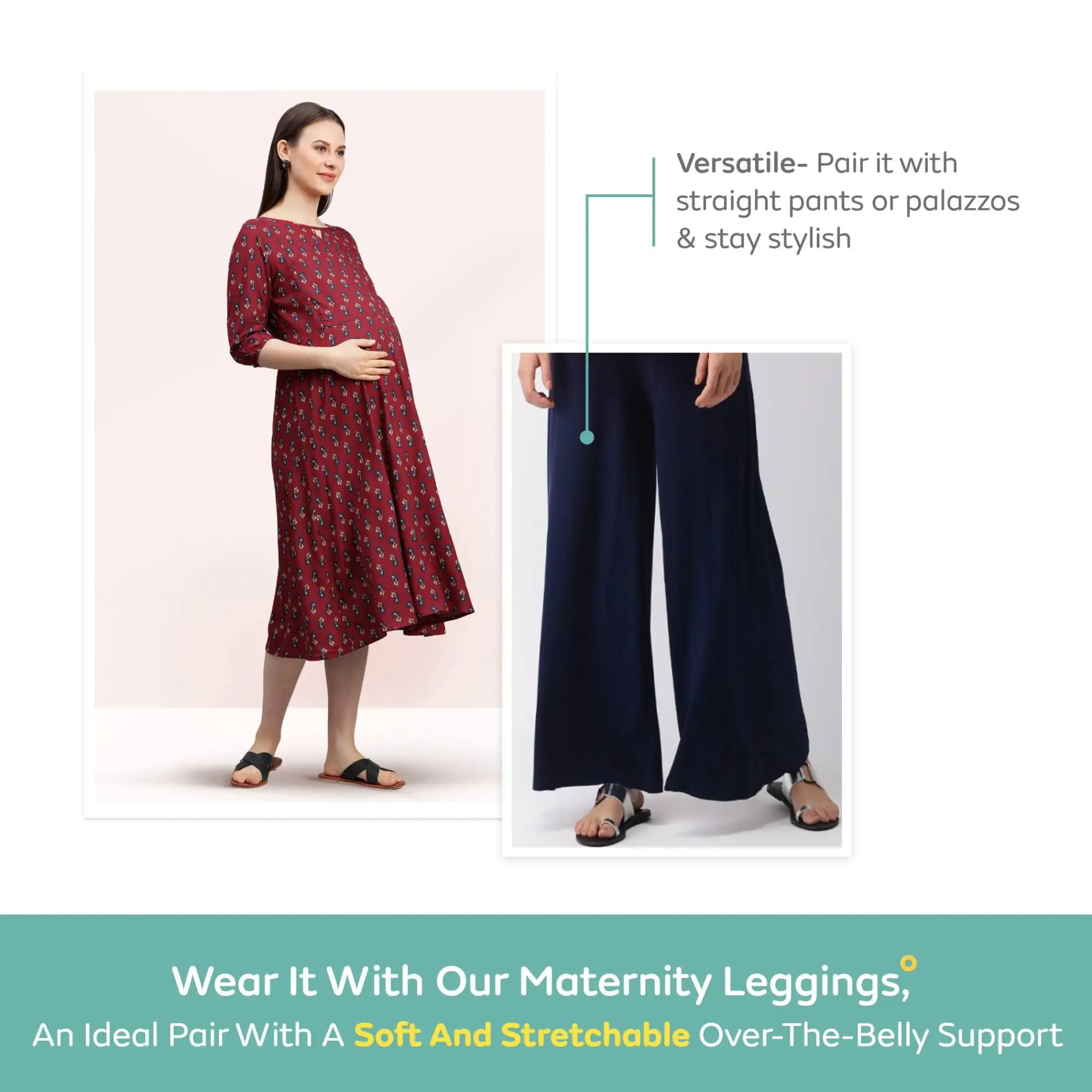 Pre & Post Maternity /Nursing Printed Kurta cum Midi Dress with both sides Zipper for Easy Feeding – Ethnic Maroon-XXL