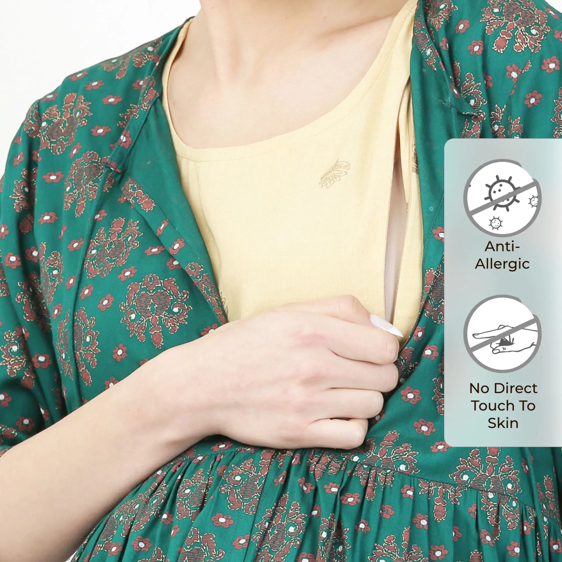 Pre & Post Maternity /Nursing Double Layered Kurta Dress with Zippers for Easy Feeding – Ethnic Green -XXL