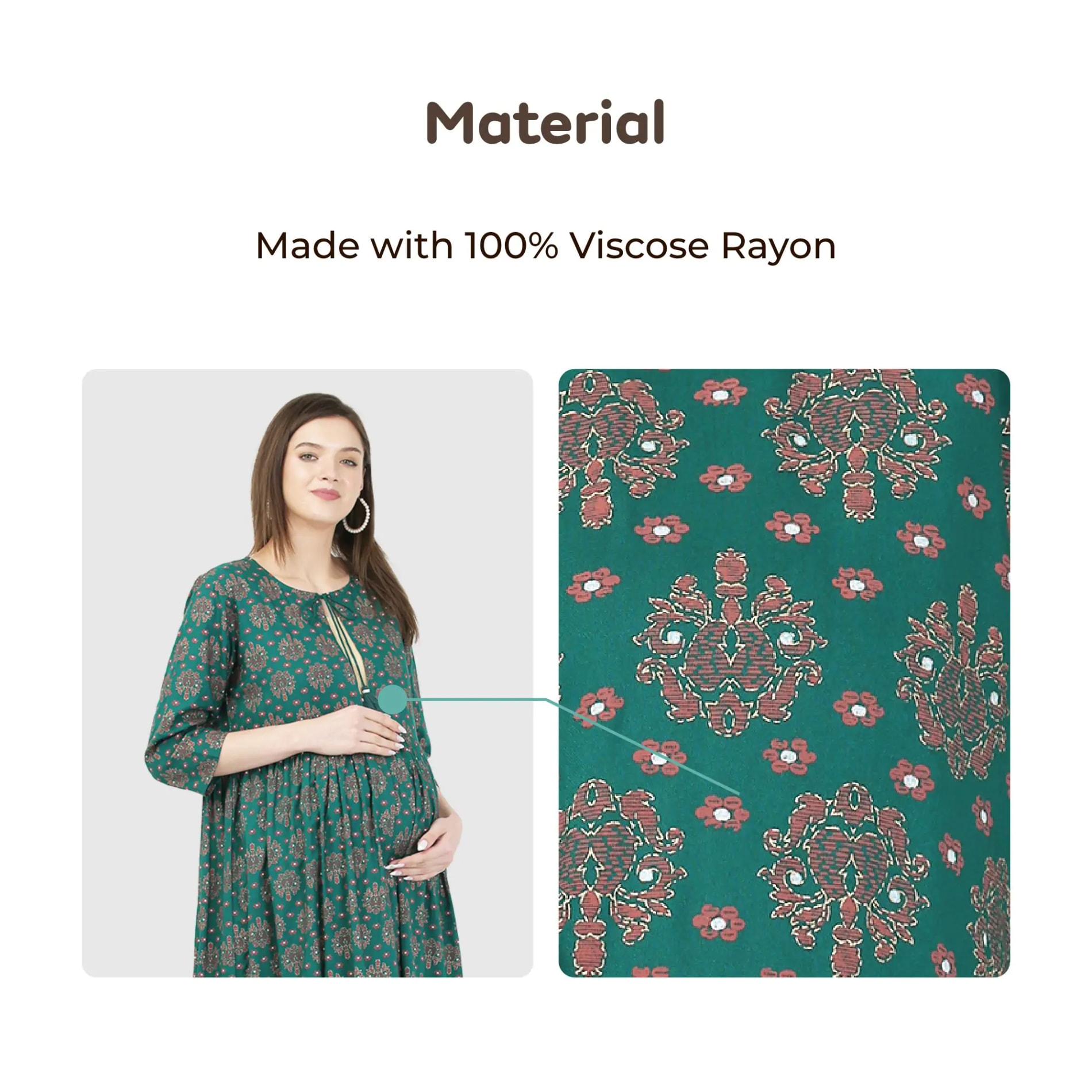 Pre & Post Maternity /Nursing Double Layered Kurta Dress with Zippers for Easy Feeding – Ethnic Green -XXL