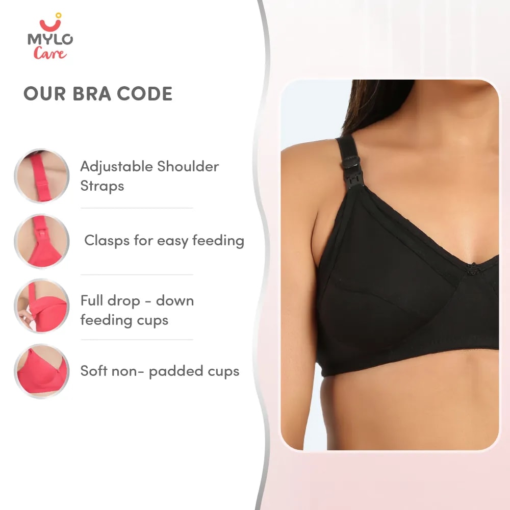 40B- Non-Wired Non-Padded Maternity Bra/Feeding Bra with Free Bra Extender | Supports Growing Breasts | Eases Pumping & Feeding | Classic Black