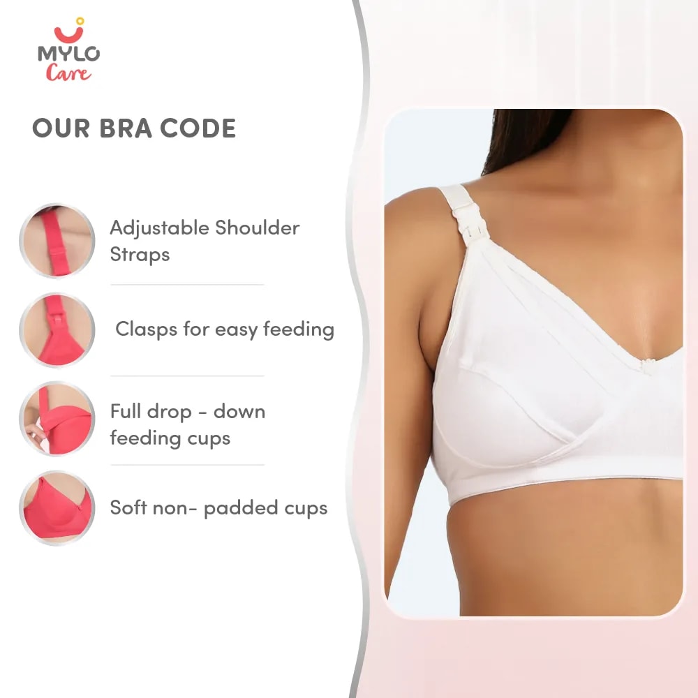 30B- Non-Wired Non-Padded Maternity Bra/Feeding Bra with Free Bra Extender | Supports Growing Breasts | Eases Pumping & Feeding | Classic White