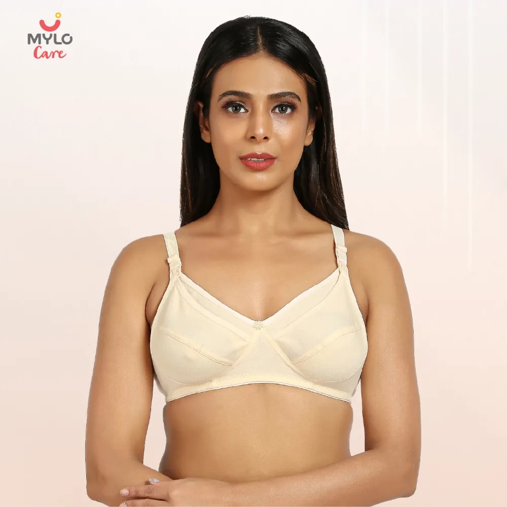 30B- Non-Wired Non-Padded Maternity Bra/Feeding Bra with Free Bra Extender | Supports Growing Breasts | Eases Pumping & Feeding | Magnolia Cream