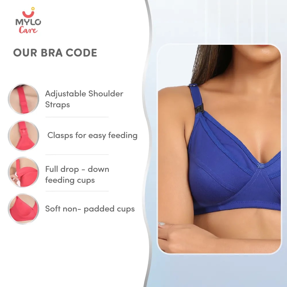 40B- Non-Wired Non-Padded Maternity Bra/Feeding Bra with Free Bra Extender | Supports Growing Breasts | Eases Pumping & Feeding | Persian Blue