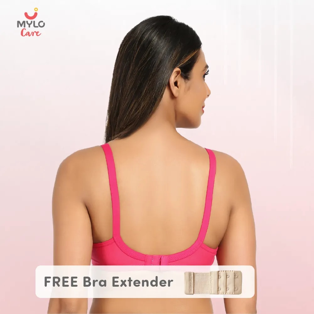 42B- Non-Wired Non-Padded Maternity Bra/Feeding Bra with Free Bra Extender | Supports Growing Breasts | Eases Pumping & Feeding | Dark Pink