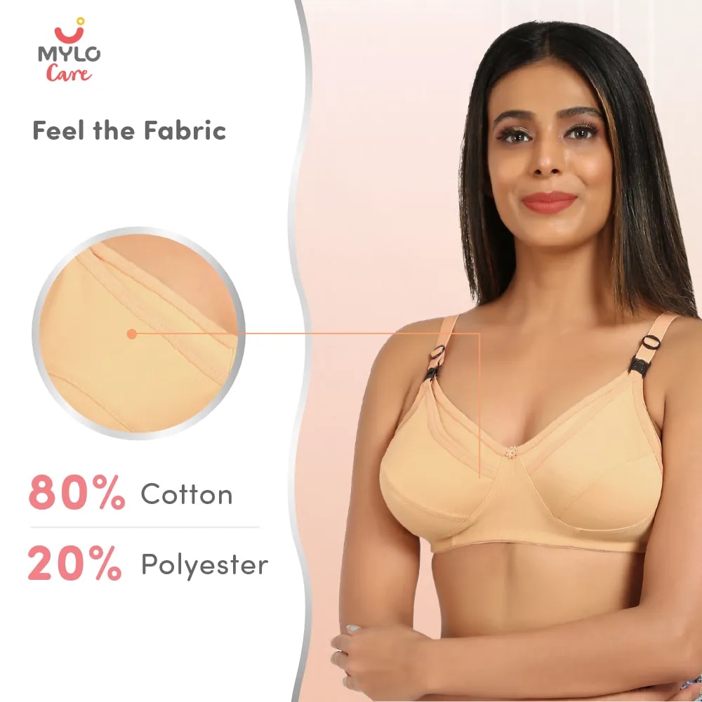30B- Non-Wired Non-Padded Maternity Bra/Feeding Bra with Free Bra Extender | Supports Growing Breasts | Eases Pumping & Feeding | Sandalwood