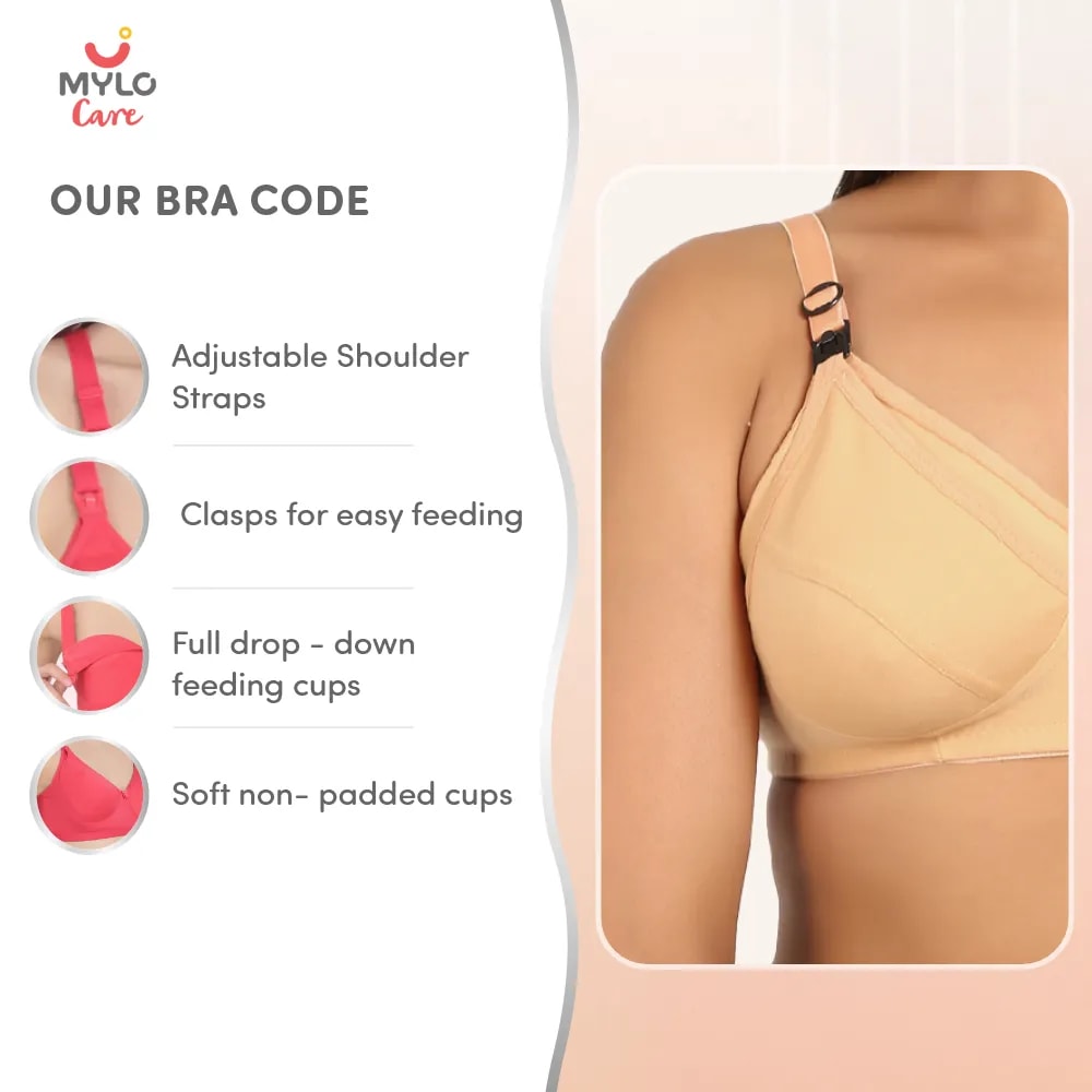 42B- Non-Wired Non-Padded Maternity Bra/Feeding Bra with Free Bra Extender | Supports Growing Breasts | Eases Pumping & Feeding | Sandalwood