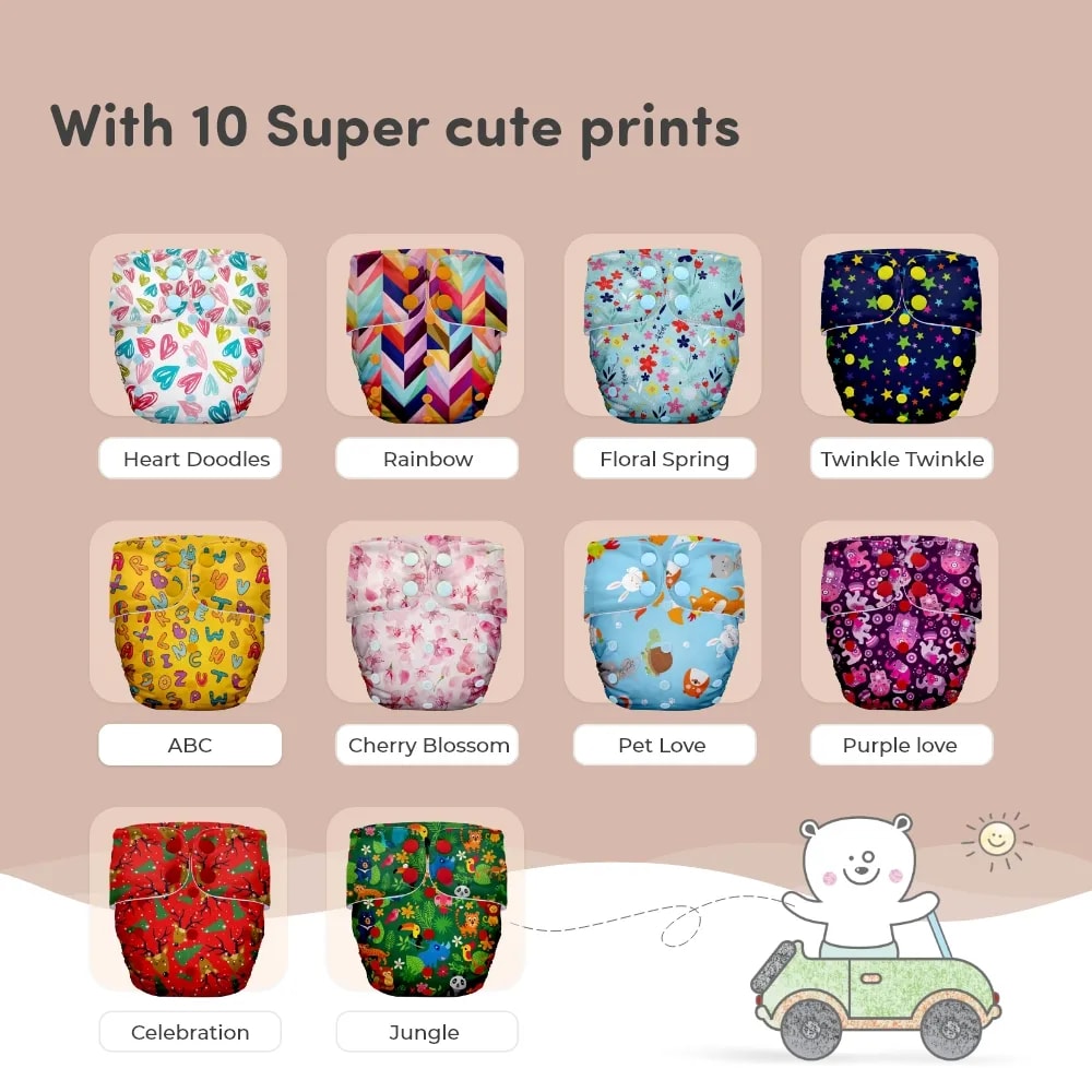 Adjustable & Reusable Cloth Diaper - Twinkle Twinkle & Rainbow - Pack of 2