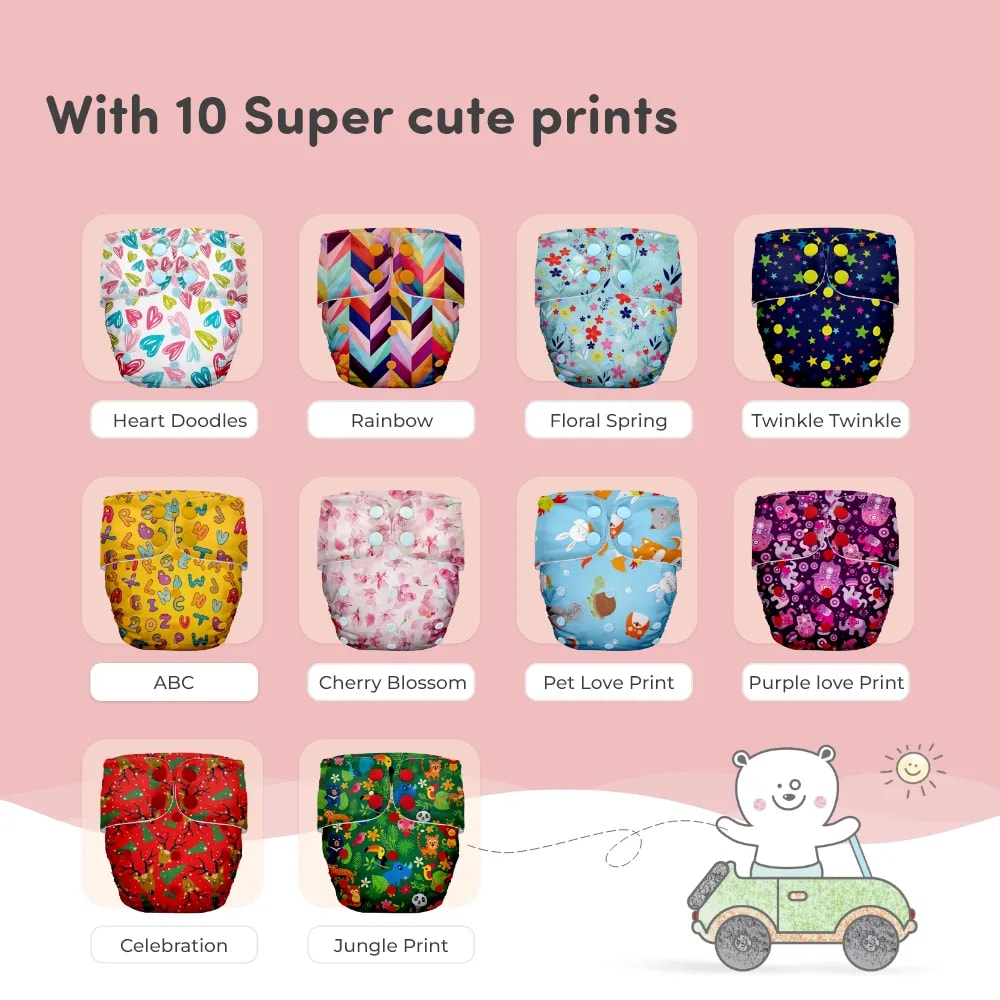 Adjustable & Reusable Cloth Diaper - Floral Spring & Rainbow - Pack of 2