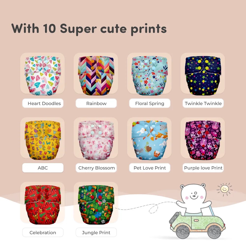 Adjustable & Reusable Cloth Diaper - Rainbow & ABC - Pack of 2
