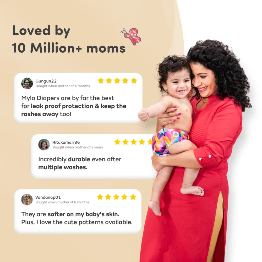 Adjustable Washable & Reusable Cloth Diaper With Dry Feel, Absorbent Insert Pad (3M-3Y) | Oeko-Tex Certified - Heart Doodles & Jungle - Pack of 2