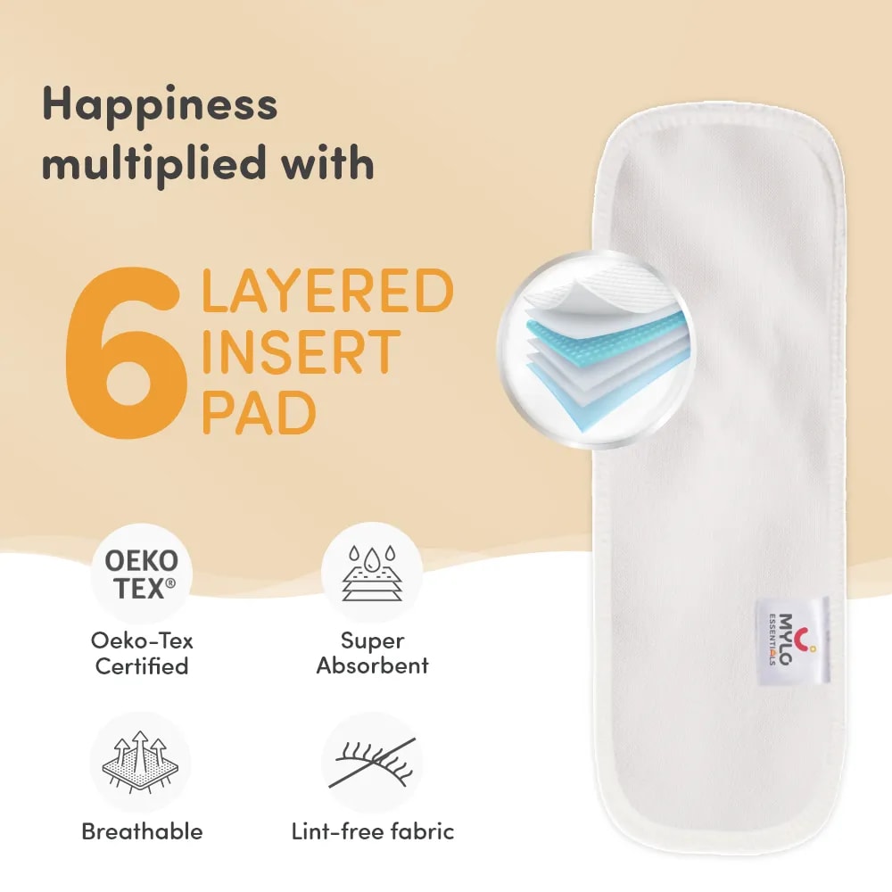 Adjustable Washable & Reusable Cloth Diaper With Dry Feel, Absorbent Insert Pad (3M-3Y) | Oeko-Tex Certified - Heart Doodles & Jungle - Pack of 2