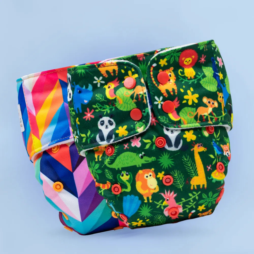 Adjustable & Reusable Cloth Diaper - Rainbow & Jungle - Pack of 2