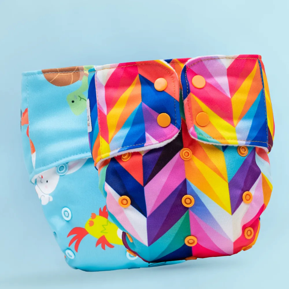 Adjustable & Reusable Cloth Diaper - Rainbow & Pet Love- Pack of 2