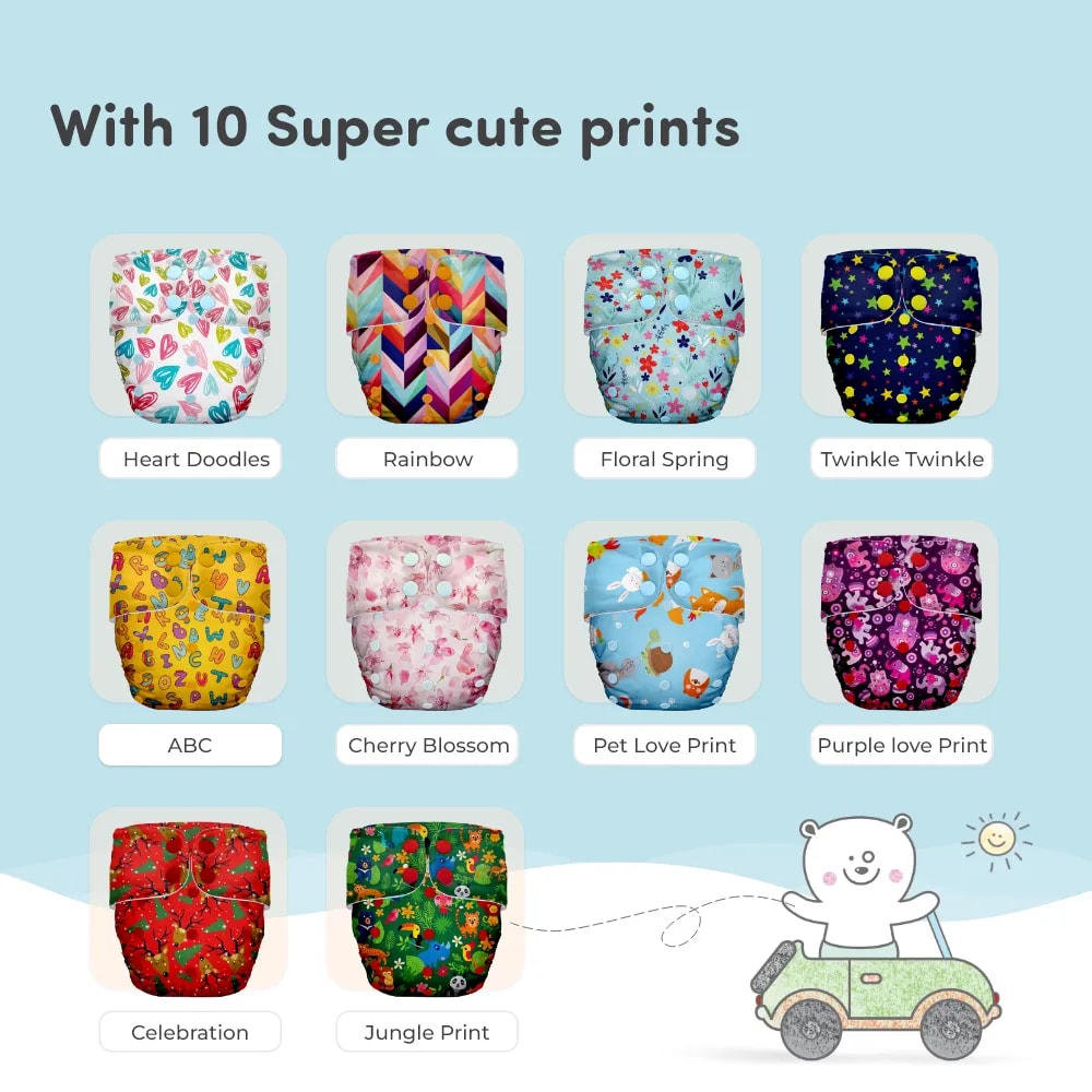 Adjustable & Reusable Cloth Diaper - Rainbow & Pet Love- Pack of 2