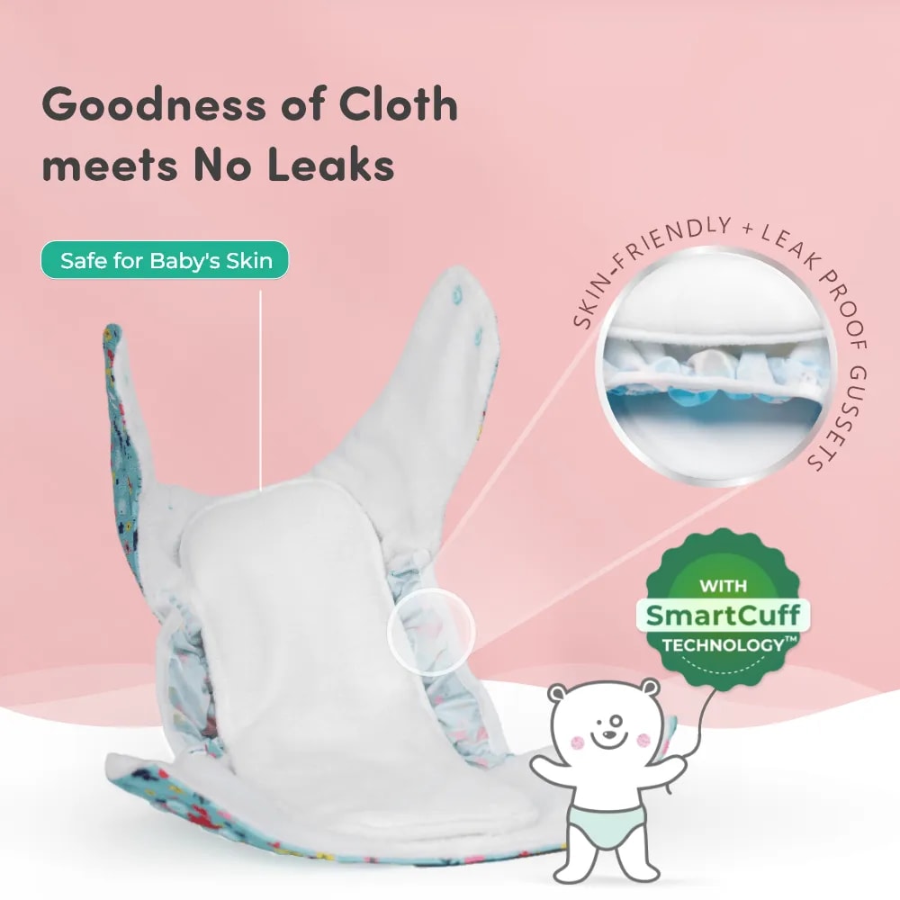 Adjustable Washable & Reusable Cloth Diaper With Absorbent Insert Pad (3M-3Y) | Oeko-Tex Certified | Prevents Rashes - Floral Spring & Jungle - Pack of 2