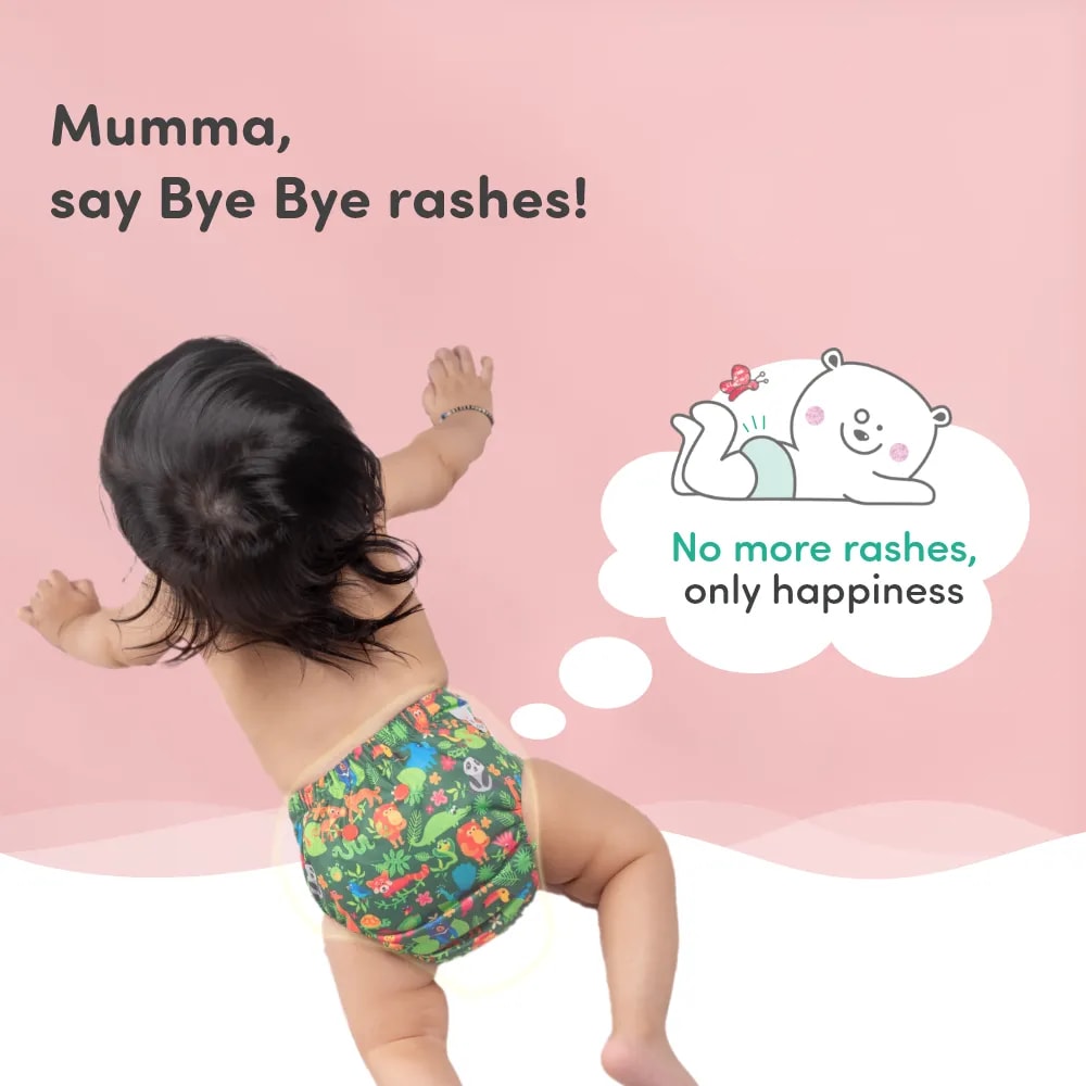 Adjustable Washable & Reusable Cloth Diaper With Absorbent Insert Pad (3M-3Y) | Oeko-Tex Certified | Prevents Rashes - Floral Spring & Jungle - Pack of 2