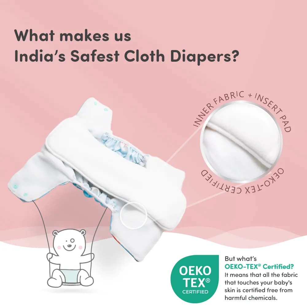 Adjustable Washable & Reusable Cloth Diaper With Absorbent Insert Pad (3M-3Y) | Oeko-Tex Certified | Prevents Rashes - Floral Spring & Jungle - Pack of 2