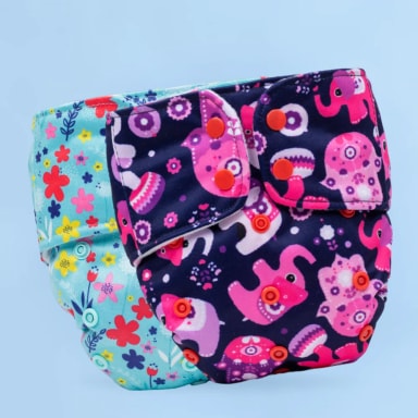 Adjustable Washable & Reusable Cloth Diaper With Dry Feel, Absorbent Insert Pad (3M-3Y) | Oeko-Tex Certified | Prevents Rashes - Floral Spring & Purple Love - Pack of 2