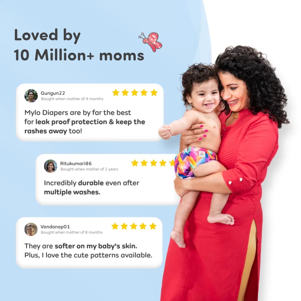 Adjustable Washable & Reusable Cloth Diaper With Dry Feel, Absorbent Insert Pad (3M-3Y) | Oeko-Tex Certified | Prevents Rashes - Floral Spring & Purple Love - Pack of 2