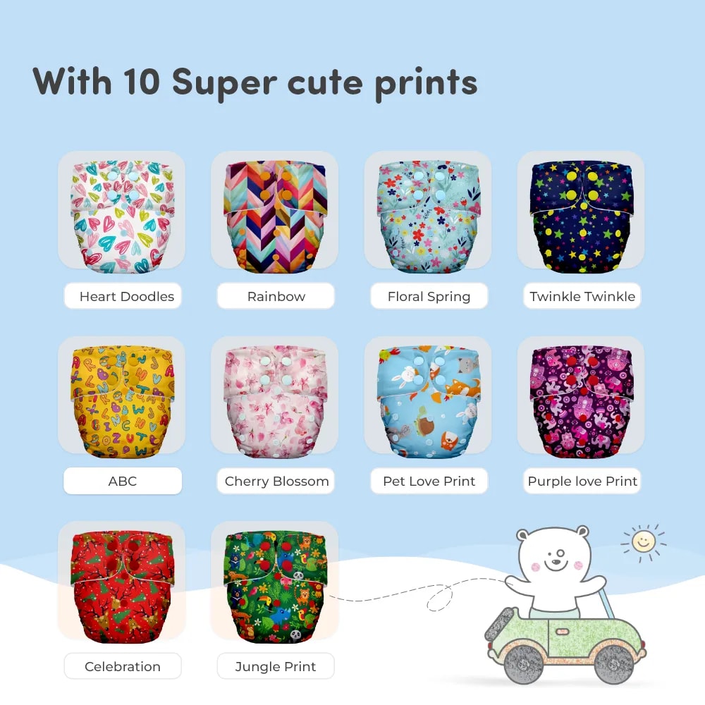 Adjustable Washable & Reusable Cloth Diaper With Dry Feel, Absorbent Insert Pad (3M-3Y) | Oeko-Tex Certified | Prevents Rashes - Floral Spring & Purple Love - Pack of 2