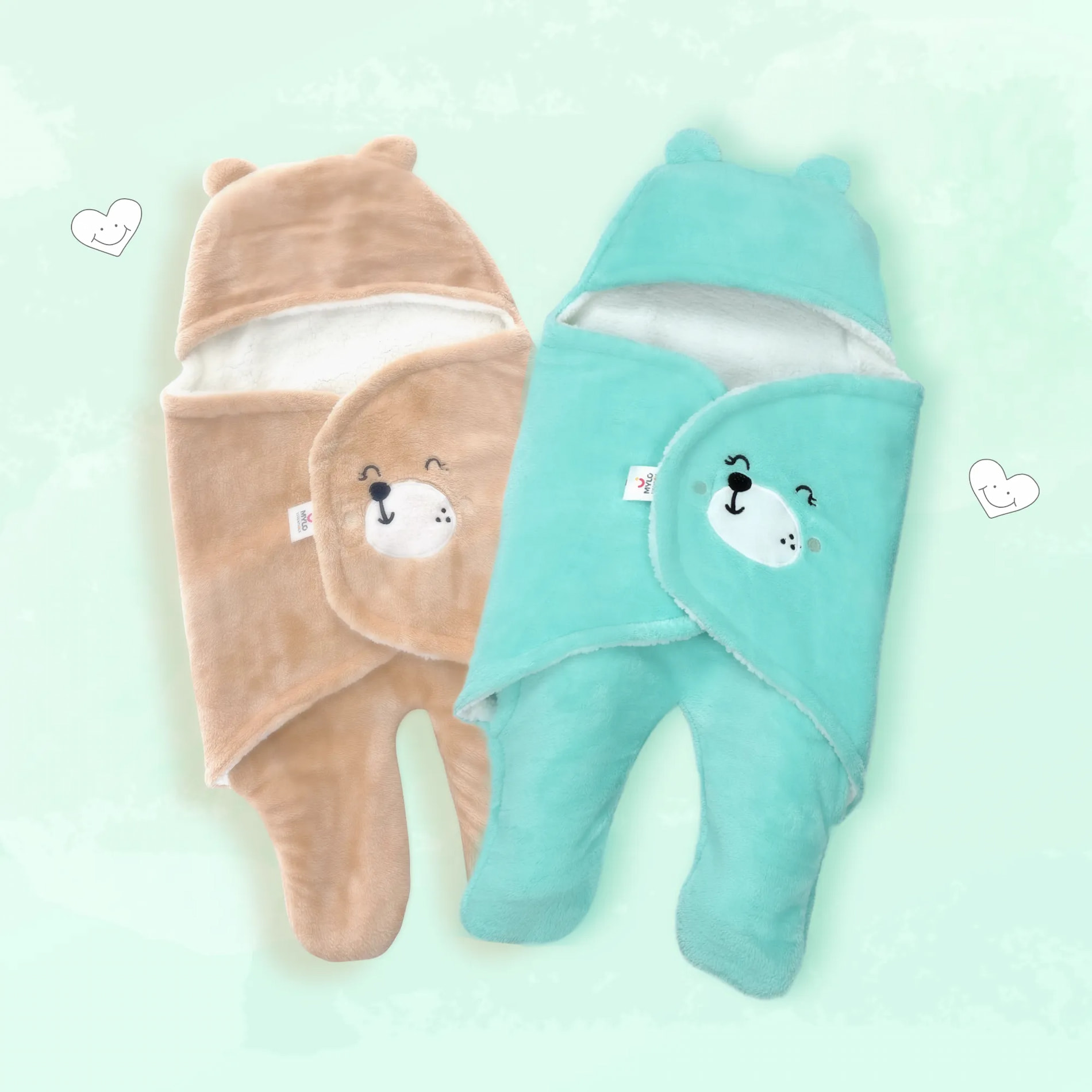 Baby Wrapper - Mint Green & Light Brown (Pack of 2)