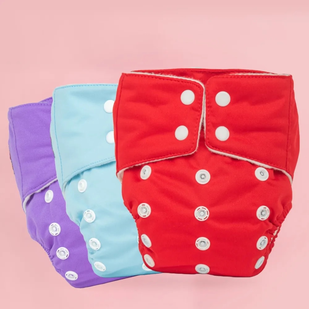 Baby Adjustable Washable & Reusable Cloth Diaper With Dry Feel, Absorbent Insert Pad (3M-3Y) | Oeko-Tex Certified - Red, Blue, Purple - Pack of 3