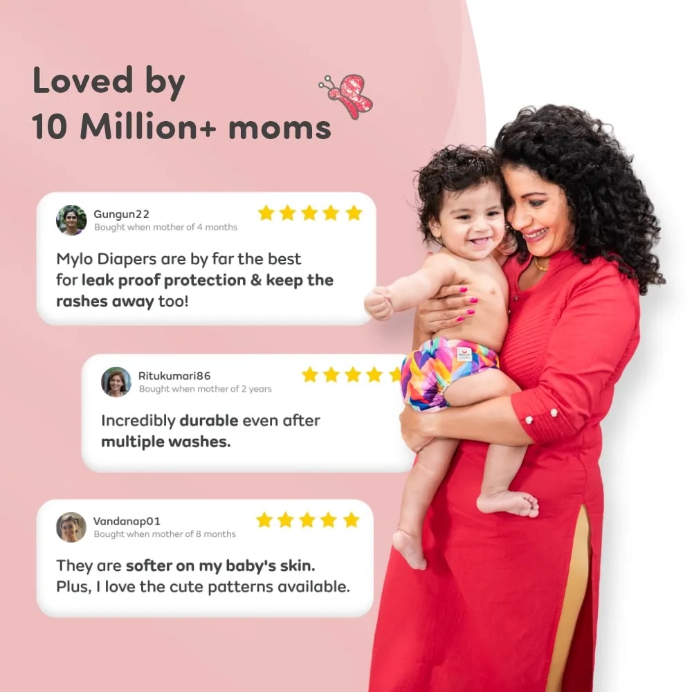 Baby Adjustable Washable & Reusable Cloth Diaper With Dry Feel, Absorbent Insert Pad (3M-3Y) | Oeko-Tex Certified - Red, Blue, Purple - Pack of 3