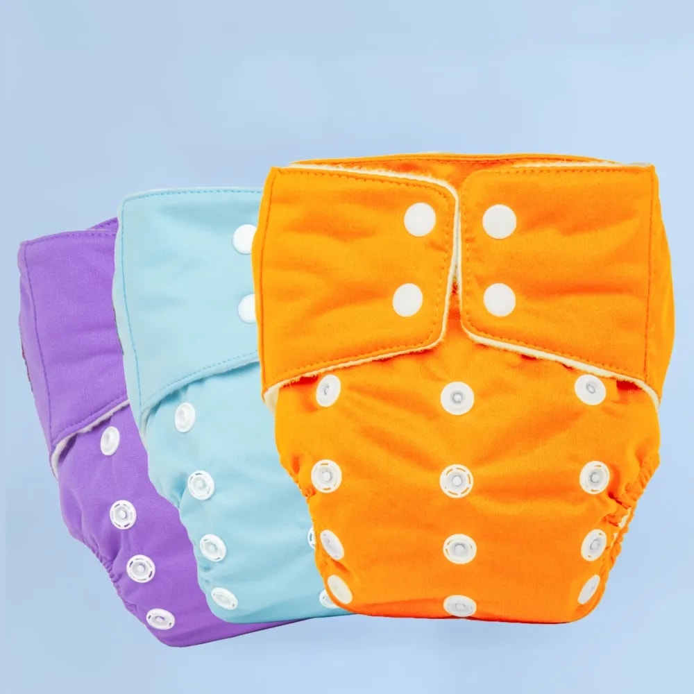 Adjustable Washable & Reusable Cloth Diaper With Dry Feel, Absorbent Insert Pad (3M-3Y) | Oeko-Tex Certified - Blue, Orange & Purple - Pack of 3