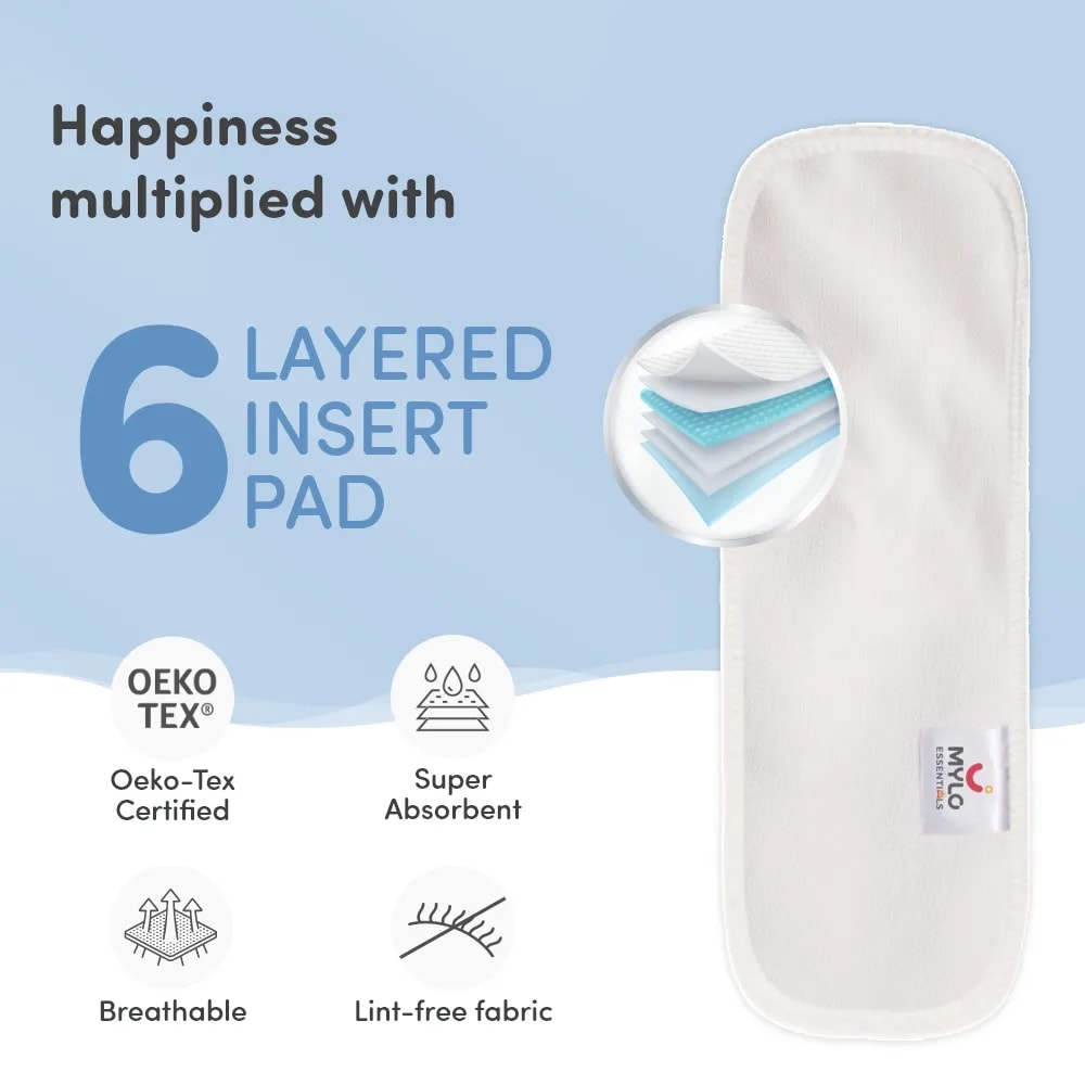 Adjustable Washable & Reusable Cloth Diaper With Dry Feel, Absorbent Insert Pad (3M-3Y) | Oeko-Tex Certified - Blue, Orange & Purple - Pack of 3