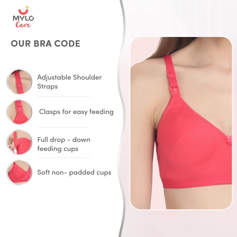 42B- Moulded Spacer Cup Maternity Bra/Feeding Bra with Free Bra Extender | Supports Growing Breasts | Eases Pumping & Feeding | Coral