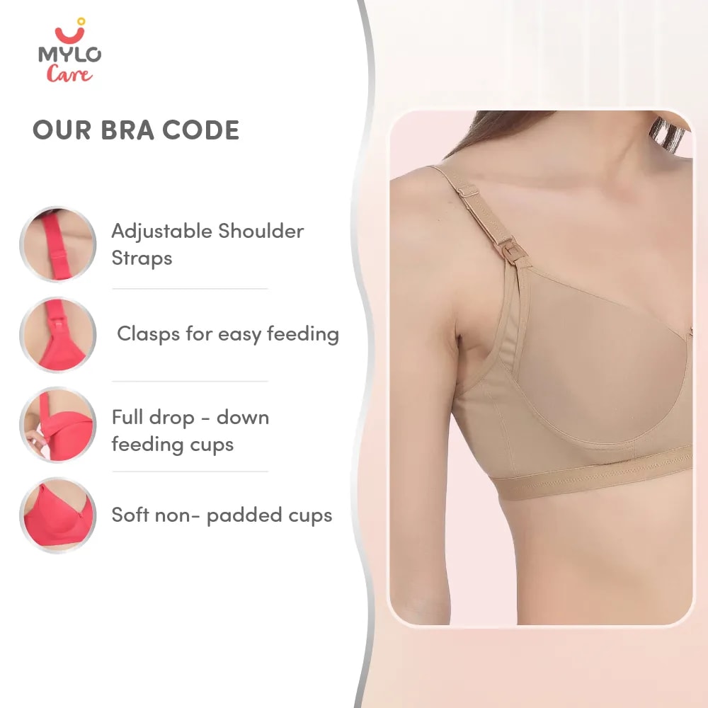 Moulded Spacer Cup Maternity Bra/Feeding Bra with Free Bra Extender | Supports Growing Breasts | Eases Pumping & Feeding | Skin 34B