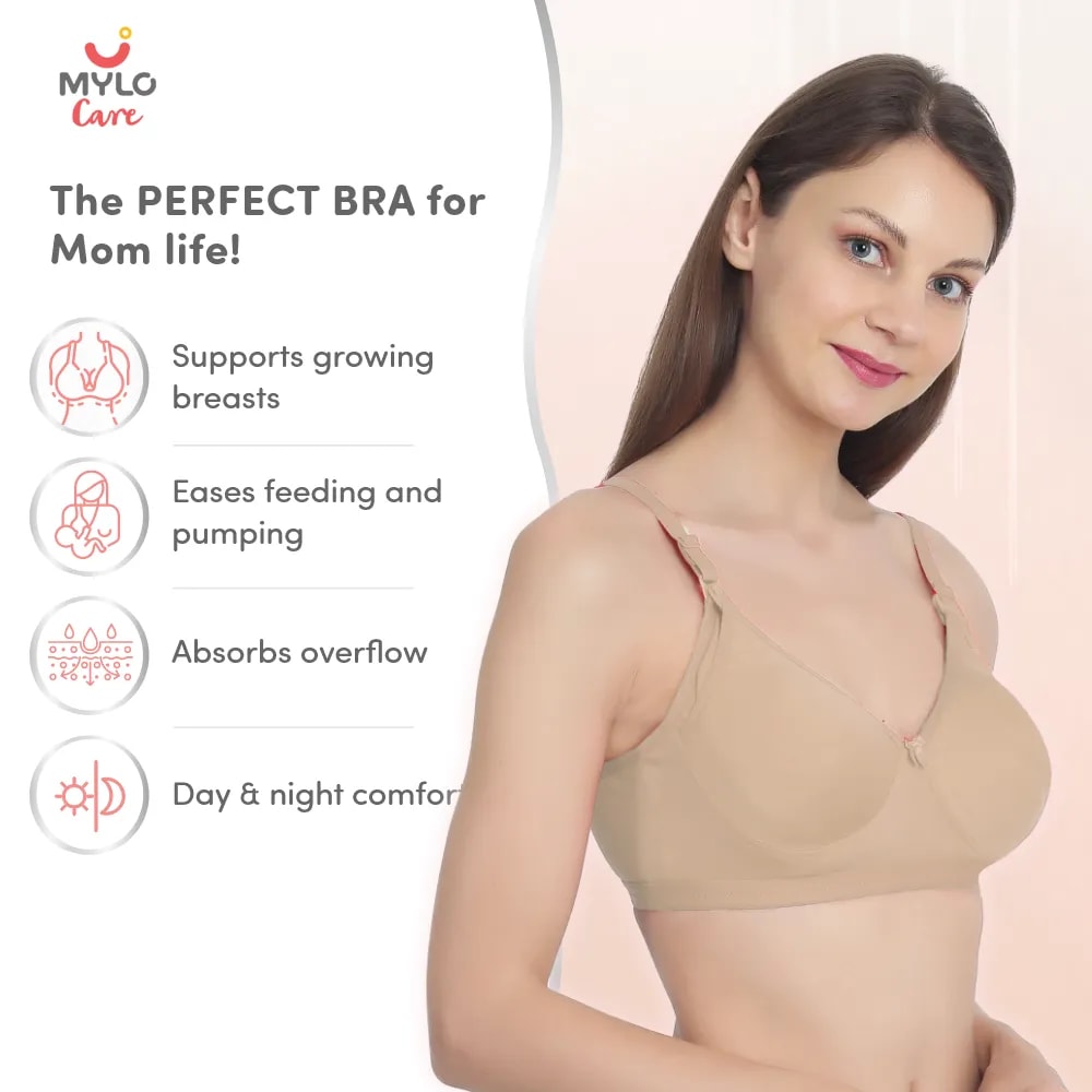Moulded Spacer Cup Maternity Bra/Feeding Bra with Free Bra Extender | Supports Growing Breasts | Eases Pumping & Feeding | Skin 40B
