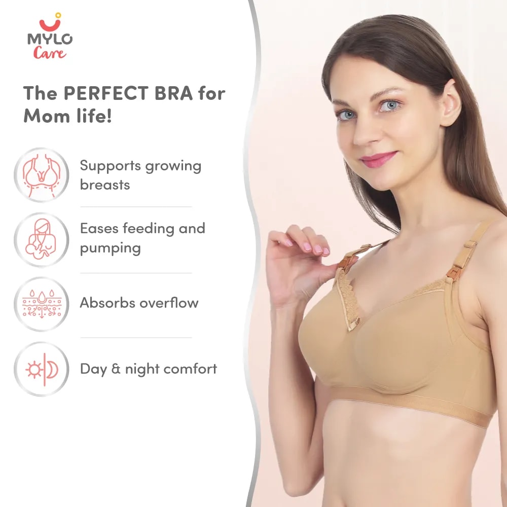 42B- Light Padded Maternity Bra/Non Wired Feeding Bra with Free Bra Extender | Supports Growing Breasts | Eases Pumping & Feeding | Skin