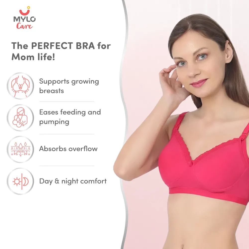 42B- Light Padded Maternity Bra/Non Wired Feeding Bra with Free Bra Extender | Supports Growing Breasts | Eases Pumping & Feeding | Fuchsia