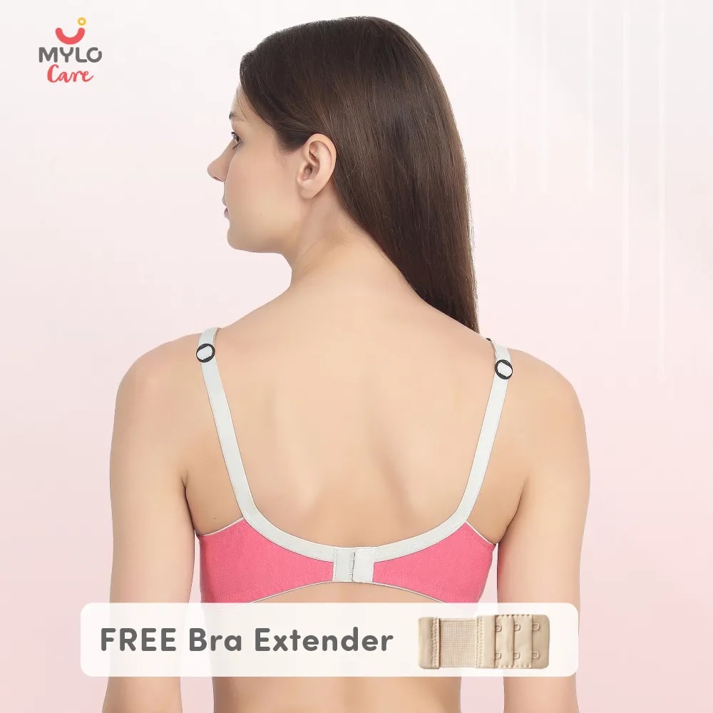 42B- Maternity/Nursing Moulded Cup Extra Comfort Bra with free Bra Extender - Coral Pink Melange 