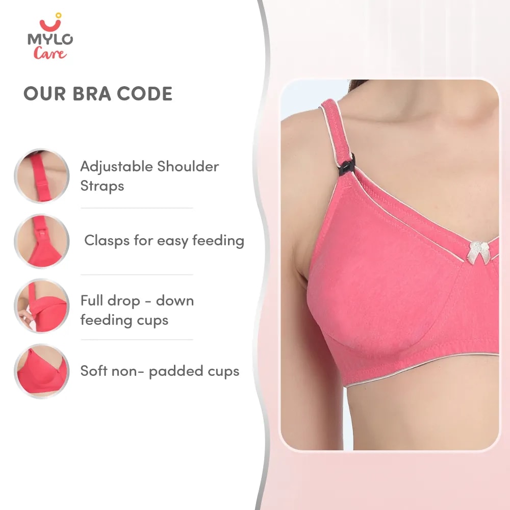 42B- Maternity/Nursing Moulded Cup Extra Comfort Bra with free Bra Extender - Coral Pink Melange 