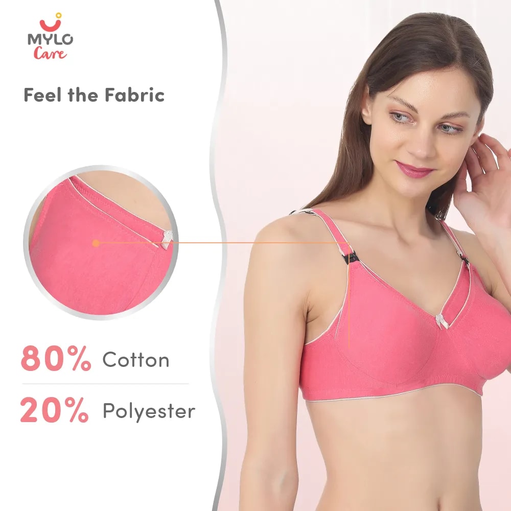42B- Maternity/Nursing Moulded Cup Extra Comfort Bra with free Bra Extender - Coral Pink Melange 