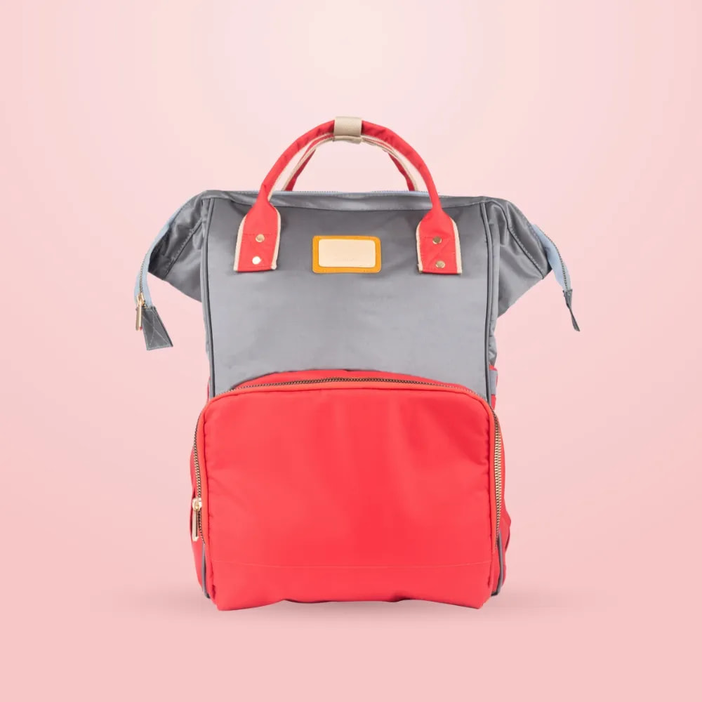 12 Pocket Diaper Bag - Grey & Red