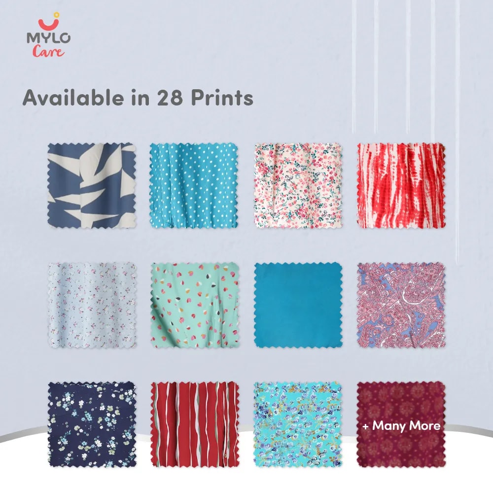 Maternity Dresses For Women with Both Side Zipper For Easy Feeding | Adjustable Belt for Growing Belly | Maxi Dress | Geometric - Blue | XL